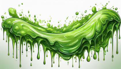 Wall Mural - dripping green goo with splashes and blot effects mucus texture blobs flat illustration isolated on 