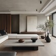 © RaksaLinggo - A modern minimalist living room with neutral toned furniture