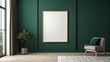 © NorthStar Creations - Green Room Interior Mockup Large Vertical Frame, Wooden Floor, Armchair, Plant, Emerald Wall, Home Decor, Interior Design Home Decor