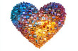 © Steven - A vibrant heart-shaped collage of numerous photos, blending cool blue and warm orange tones, symbolizing love, unity, and diversity in a captivating visual display.