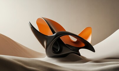 A contemporary graphic design featuring an abstract 3D render on a minimalistic background.