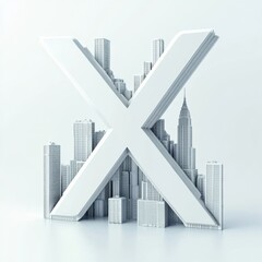 Aufkleber - Architectural X: Minimalist Cityscape Under a Geometric Symbol, a Study in Texture and Form
