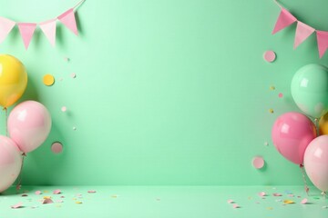 Wall Mural - Pastel Balloons and Confetti Celebration Scene A Festive Background for Invitations and Announcements