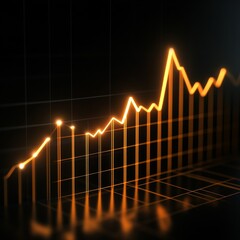 Aufkleber - Golden Growth: Ascending Financial Chart with Reflective Grid on a Dark Background