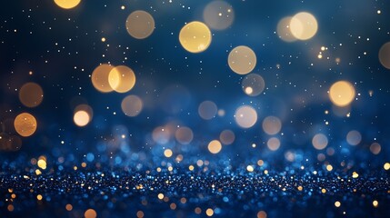 Wall Mural - golden bokeh background with blurred lights. bokeh with gold and glittering a blue background. a new