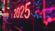 © qois - Neon 2025 sign displays financial data at night
