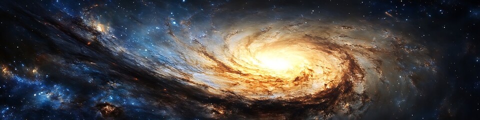 Wall Mural - a dark, cosmic scene with a swirling galaxy and space for text