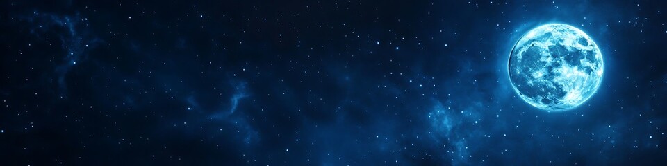 Wall Mural - a dark, starry sky with a glowing full moon and a large text area