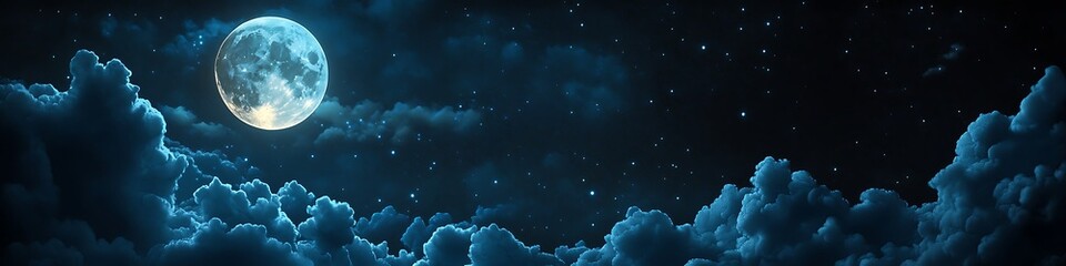 Wall Mural - a dark, starry sky with a glowing full moon and a large text area