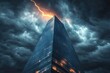 © YouraPechkin - Dramatic storm clouds and lightning striking a tall glass building at dusk