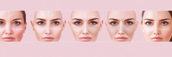 Aufkleber - Gradual aging of skin and the impact of Botox on reducing wrinkles throughout the years. Generative AI