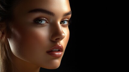 Poster - Modern beauty portrait showcasing a woman with smooth skin and artistic lighting in a contemporary style. Generative AI