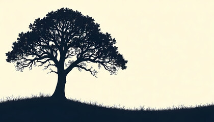 solitary oak tree silhouette on a hill