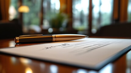 Leinwandbilder - Elegant writing instrument beside a signed document in a cozy indoor setting during daylight. Generative AI