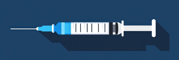 Aufkleber - Syringe on a solid blue background with shadows creating depth and a modern design aesthetic. Generative AI