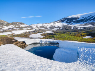 Wall Mural - nature in norway. panoramic view of wild norway. glacier and mountains. bright sunshine in the dayti