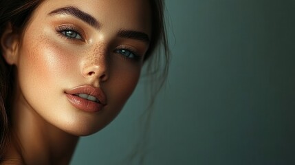 Poster - Modern beauty portrait featuring a woman with smooth skin and artistic lighting in contemporary fashion setting. Generative AI