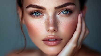 Poster - Elegant fashion portrait capturing a woman with youthful skin and captivating eyes under artistic lighting. Generative AI