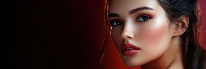 Poster - Fashion portrait of a woman showcasing modern beauty and artistic lighting in a studio setting. Generative AI