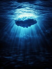 Fototapete - Melting iceberg floats serenely in dark blue waters under a vast empty sky inviting contemplation. Generative AI