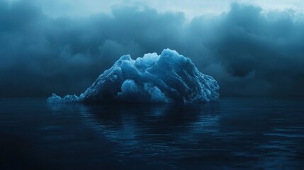 Poster - Melting iceberg floating in dark blue waters under a clear sky. Generative AI