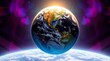 © roxarion - A vibrant digital rendering of Earth seen from space with colorful galactic background