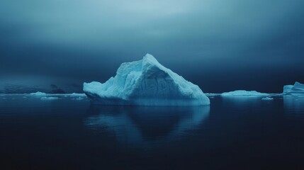 Aufkleber - Melting iceberg drifts serenely in dark blue waters under a clear sky. Generative AI