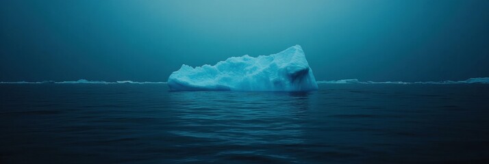 Fototapete - Melting iceberg adrift in dark blue waters under a clear sky for potential text. Generative AI