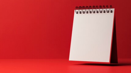 Leinwandbilder - Blank spiral notepad stands upright on a vibrant red surface in a well lit environment for creative planning. Generative AI