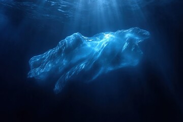 Fototapete - Melting iceberg floats in deep blue waters under a clear sky creating a stark contrast for contemplation of climate change. Generative AI