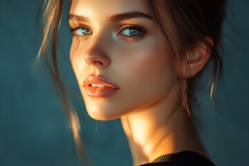 Poster - Elegant fashion portrait showcasing modern beauty with artistic lighting and youthful features. Generative AI