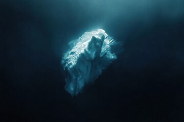 Poster - Melting iceberg floats serenely in dark blue waters beneath an empty sky for reflection. Generative AI
