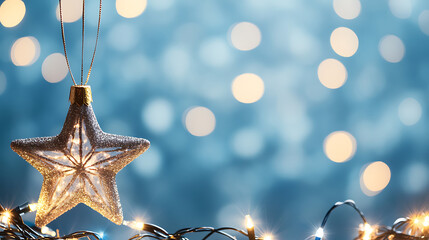 Wall Mural - Festive starry sky background with blue light bokeh. New year and Christmas concept