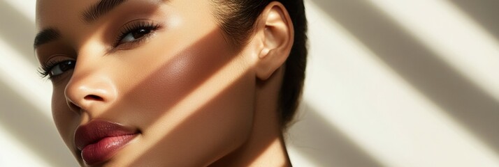 Poster - Fashion portrait featuring a woman with smooth skin in artistic lighting showcasing modern beauty photography techniques. Generative AI
