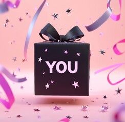 Wall Mural - gift box with sparkling confetti, mystery surprise concept