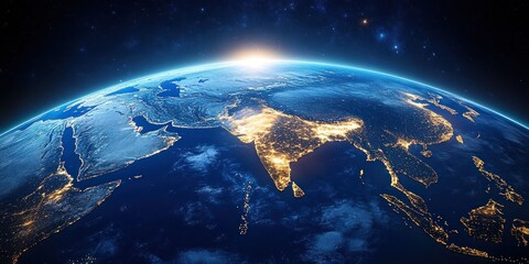 India Night City Lights Space View Earth Ocean Technology Travel