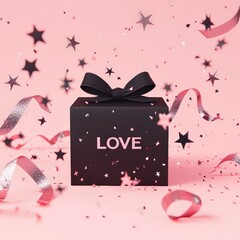 Wall Mural - black gift box with 