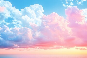 Canvas Print - Dreamy Pastel Sky Landscape with Clouds and Sunset Light