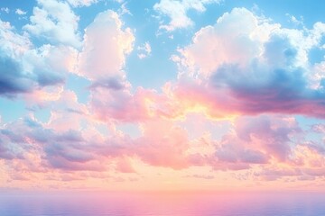 Canvas Print - Dreamy Sky Landscape Soft Pastel Colors Fluffy Clouds Sunset Impressionism Panorama