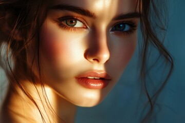 Poster - Fashion portrait highlighting youthful skin and artistic lighting with a modern approach to beauty photography. Generative AI