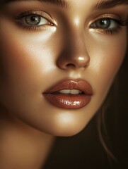 Poster - Modern beauty portrait highlighting youthful skin and artistic lighting in captivating fashion photography. Generative AI
