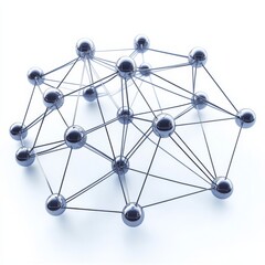 Aufkleber - Abstract Molecular Network: Connected Chrome Spheres, Visualizing Data Science and Connectivity.