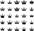 © DesignVectX - Various elegant crown designs in black silhouette style showcasing intricate details and shapes in vector illustration