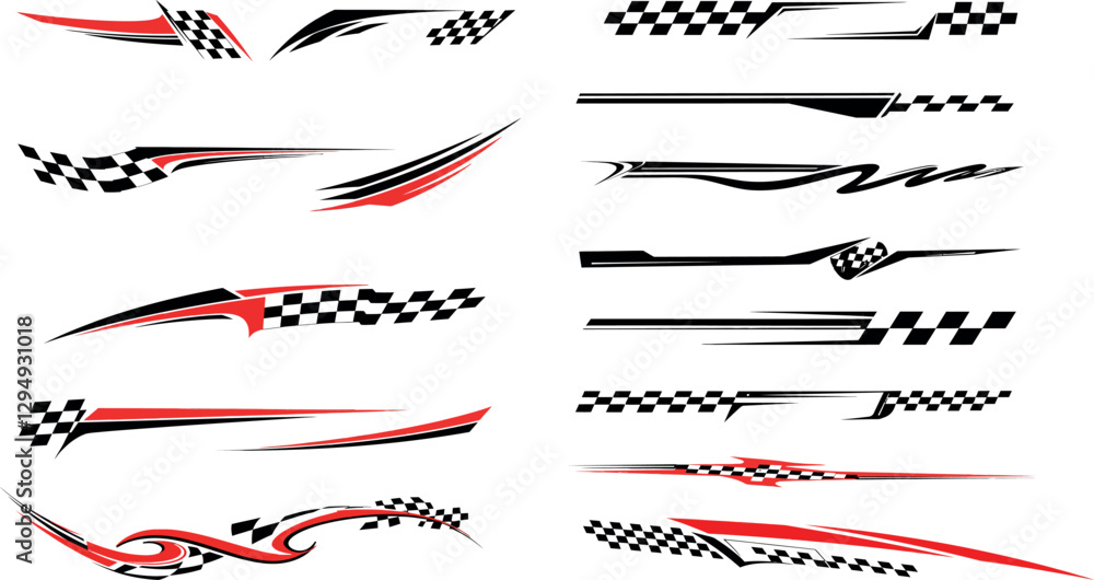 Diagonal Racing Stripes Dynamic racing stripes in black and red colors with checkered patterns ...