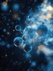Fototapete - Microscopic gas particles suspended in air showcase intricate formations and dynamic movement in a dark environment. Generative AI
