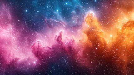 vibrant cosmic nebula showcasing swirling colors of pink, orange, and blue in deep space