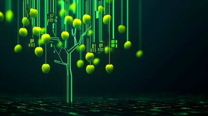 Digital Apple Tree with Binary Data - Technology, Innovation and Cybersecurity Concept
