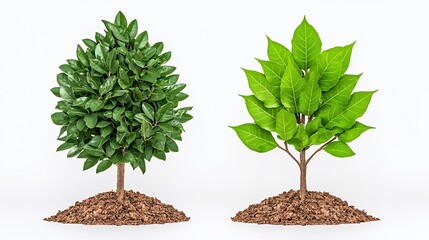 vibrant young trees in low-polygonal style: a digital illustration of lush greenery and brown soil
