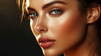 Poster - Modern beauty portrait highlighting youthful skin and artistic lighting for an elegant fashion aesthetic. Generative AI