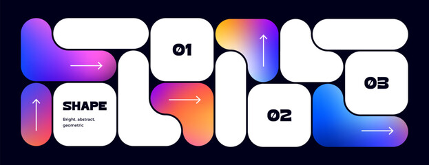 Aufkleber - Background with Bento Grid Pattern. Abstract Geometric Blob Shapes with Gradient. Vector Bento Box Design. Metaball Template Y2K Style UI